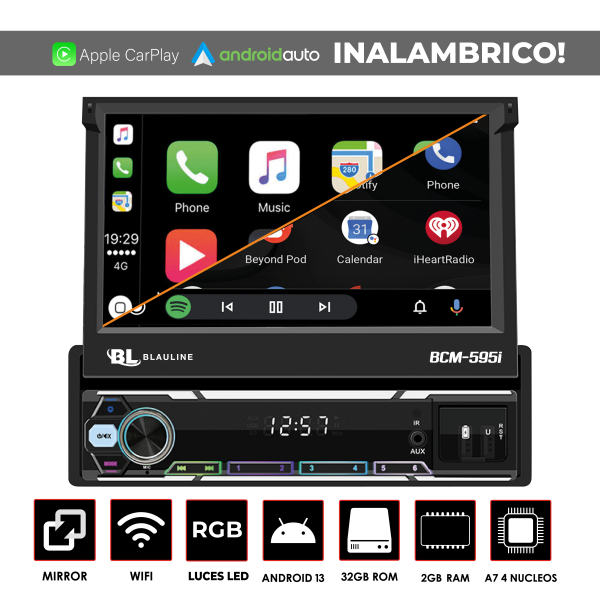 2 STEREO BLAULINE PANTALLA 7" REBATIBLE ANDROID BLUETOOTH BCM-595i